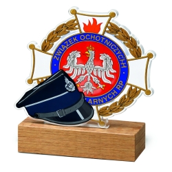 Statuetka "czapka + logo ZOSP" na drewnianej podstawie 20cm